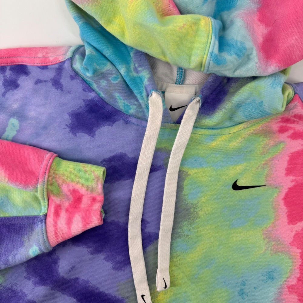 Nike Hoodie Womens XL French Terry Tie Dye Cropped Pullover Swoosh Sweatshirt